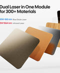 Product samples of materials engraved by Dual Laser Engraver Machine, 10W Diode Plus 2W IR, ultra-fast handheld cutter for makers.