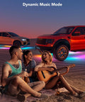 People enjoying sunset with Car Underglow Lights RGBIC Kit With 16 Million Colors and 45 Scene Modes glowing under cars