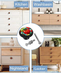 4 Piece Cabinet Knob Set For Drawers And Cupboards, multicolored round pulls in use on various furniture, with screws included