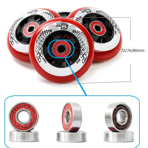 4 Pack Inline Skate Wheels 85A 72mm 76mm 80mm For Indoor And Outdoor Use With ABEC 9 Bearings And Tools Included Durable Polyurethane For Asphalt Versatile Mix 80mm
