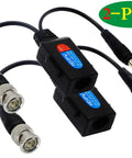 Cat5 To BNC Video Balun Kit With Power For CCTV Cameras Passive Transceiver, 2-Pair, black connectors with DC power jack