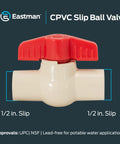 One Half Inch CPVC Slip Ball Valve White Heavy Duty Quick Release Water Shutoff Switch No Sweat Design For Cramped Corners and Smooth DIY Plumbing Tasks.