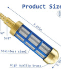 Brass Pressure Washer Inlet Filter For Three Quarter Inch Hoses Water Suction Strainer Keeps Debris Out Of Pump RustProof Stainless Mesh With Nylon Frame shown against white background, dimensions labeled