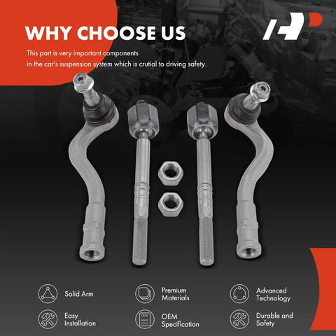 Front Inner And Outer Tie Rod End Kit Replacement For Audi A4 A5 S5 Quattro Models To Fix Uneven Tire Wear And Keep Your Steering Tight And Responsive 2017 2018 2019 2020 2021 2022 2023, steel rods and nuts