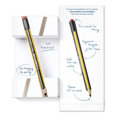 No Plug Needed Jumbo Digital Stylus Pen With Eraser For Touchscreens with ergonomic triangular grip shown on display.