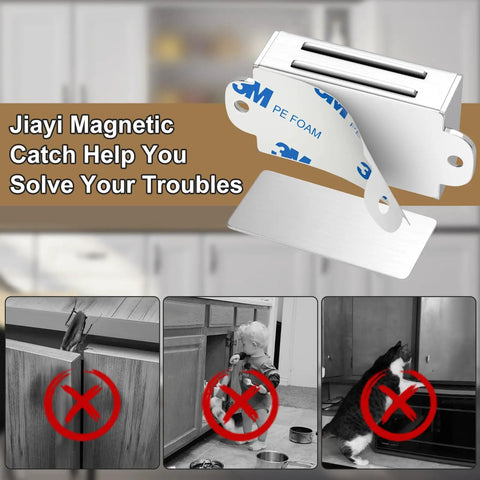 Magnetic Cabinet Door Catch 4 Pack With Dual Install Options Stick On Or Screw Mount Stainless Steel Latch with Adhesive Pad