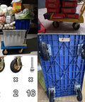 Heavy Duty Pneumatic Casters With Hella Smooth Rubber Wheels And Swivel Lock Brakes Built Like A Tank For Industrial Toolboxes Featuring Double Ball Bearings Quick Install on a heavy-duty cart loaded with items.