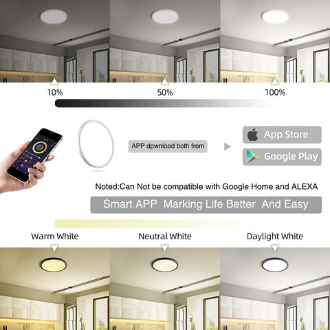 Two Pack Dimmable LED Flush Mount Ceiling Light 12 Inch 28W 3100 Lumens Ultra Slim With Smart App Control color options