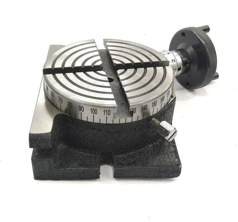 4 Inch 100 Mm Rotary Table Kit With Tailstock M6 Clamp Set And Round Vices for precision milling, top view with graduations