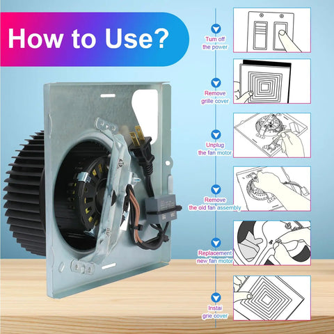 Installation guide for 97015159 Motor Assembly Replacement For 676 Series bathroom exhaust fans with step-by-step visuals.
