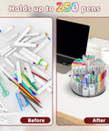Before and after of desk with Clear Acrylic Marker Organizer With 360 Degree Rotating Pencil And Crayon Holder, 250 Piece Set