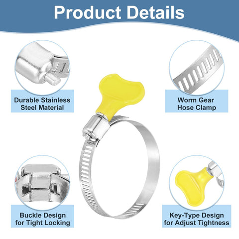 Beefy Stainless Steel Hose Clamps With Worm Gear And Thumb Screw, 27 To 51 mm Range, product details and features