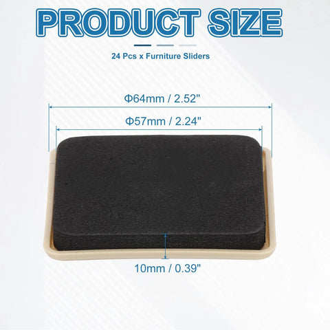 Smooth As Butter Heavy Duty Furniture Sliders reusable floor protectors, 24 pieces, 57mm thick EVA foam for easy movement.