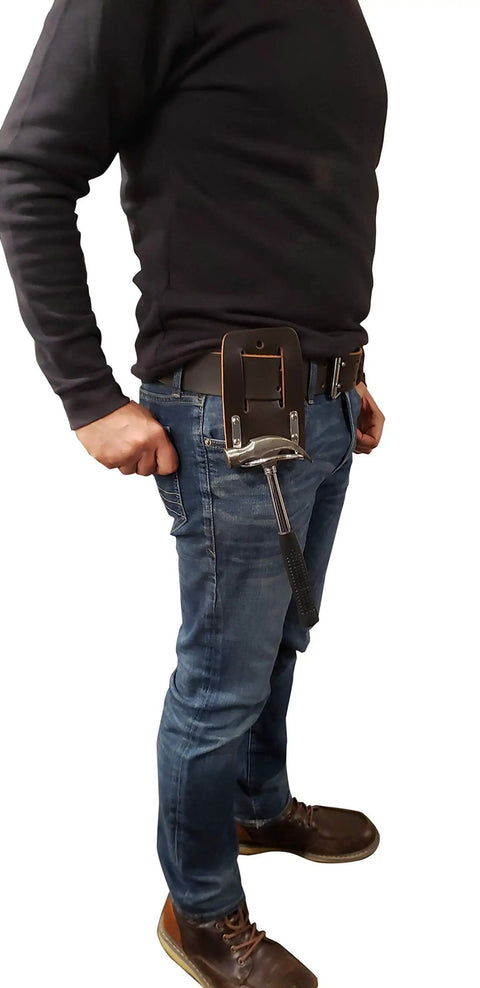 Premium Leather Hammer Holder And Tool Loop Holster For Three Inch Belts Heavy Duty Steel Cradle Keeps Your Hammer Secure