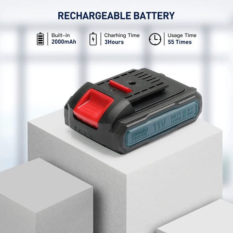 Rechargeable battery for Electric Toilet Plunger Heavy Duty Portable Battery Powered 80 PSI Clog Buster, shown with specs.