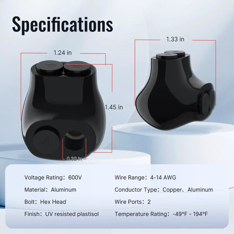 Two Port Insulated Wire Tap Connector For 4 To 14 AWG Copper And Aluminum Wires, Single Sided Entry, Slotted Allen Hex, 5 Pack