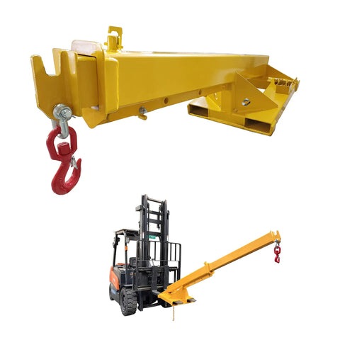 Workhorse 3 Ton Forklift Jib Boom Crane Telescopic Mount With Dual Forks 63 To 98 Inch Adjustable Carbon Steel Hoist Kit close-up with hook