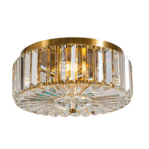 Four Light Crystal Drum Ceiling Light Fixture With Gold Brass Finish, Flush Mount Round Metal Shade, Dimmable And E12 Bulb Compatible, Luxe Modern Glow That Slaps In Dining Room, Living Room, Bedroom, And Bathroom