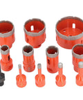 Heavy Duty 11-Piece Hole Saw Kit For Cutting Ceramic Tile Marble And Granite Sizes 6mm To 68mm With M14 Hex Adapter For Smooth Vacuum Brazed Drilling Cuts, assorted cutters