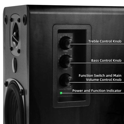 Booming 60W RMS Active Bluetooth Bookshelf Speakers with control knobs and indicator, wood enclosure, for PC TV Turntable