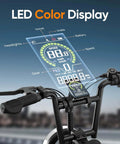 Beastly 1000W Peak Motor Fat Tire Electric Bike For Adults And Teens LED color display showing speed and settings.