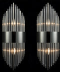 Modern Two Light Crystal Wall Sconces Set Of Two In Black Glass Luxury Bathroom Wall Fixtures Stylish Crystal Sconces