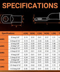 Specifications for the Ultimate 227 Piece Battery Terminal End Kit For Cars And Trucks with various wire gauges and dimensions.