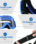 Heavy Duty 2 Pack Tactical Security Eyewear With Quick Snap Lenses For Operating Lawnmowers Dirtbikes Atv Vehicles Diy Workshops And Nerf Match Play Boss Level No Crack Shatter Resistant Sight Guard Shades Blue And Red featuring thick foam, durable TPU frame, and adjustable strap.