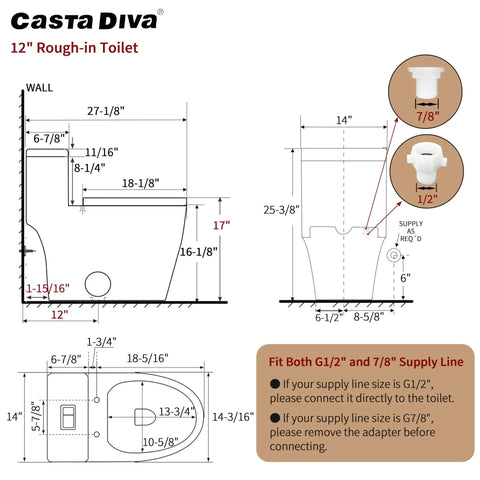 Slick Modern Elongated One Piece Toilet With Skirted Seamless Build And 17 Inch Comfort Chair Height Seat dimensions and specifications diagram.
