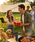 Group enjoying a barbecue with Heavy Duty Propane Culinary Torch For Grilling, Searing, Sous Vide, Camping And Welding - Adjustable Flame, Safety Shield, Extended Nozzle, High Flow Ignition, Easy Start, Built For Steak, BBQ, And Desserts (Tank Not Included) in foreground.