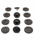 Black Charro Saddle Conchos Set Of 12 Chapetones Replacement Parts For Charro Saddles displayed on a white background