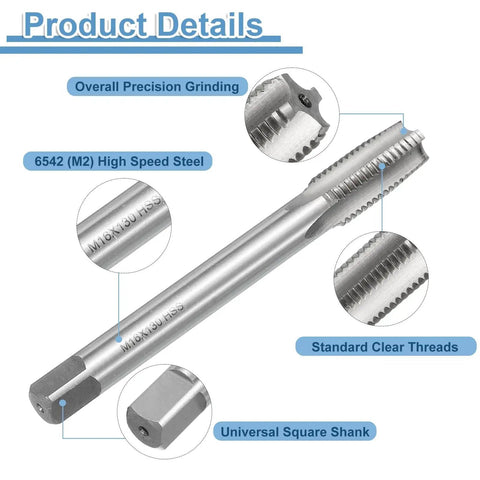 M16 X 2 Metric Hand Tap Set Pro Grade HSS High Speed Steel for precise right hand threading in metalworking projects.