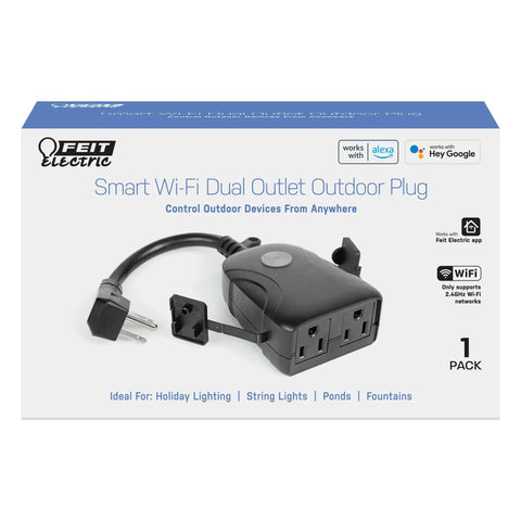 Smart Wifi Enabled Dual Outlet Wall Plug For Outdoor Use 120V 15A Control From Anywhere With App 2 4 GHz WiFi Share Access No Fuss Scheduling For Seasonal Outdoor Lighting And Home Automation