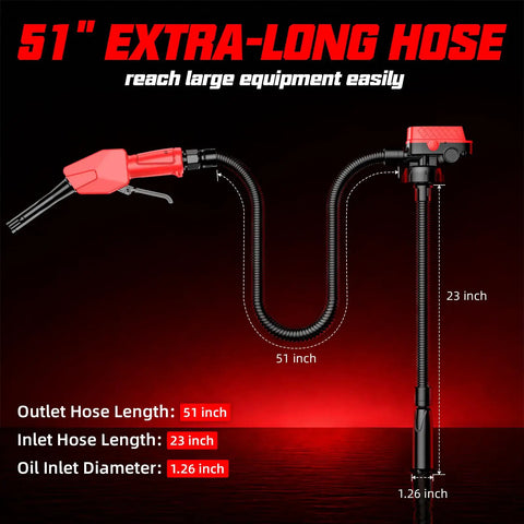 51 inch hose for Cordless Fuel Transfer Pump With Auto Shutoff And Solid Grip Nozzle For Gasoline Diesel Oil 5Gpm Battery Operated Hose Kit.