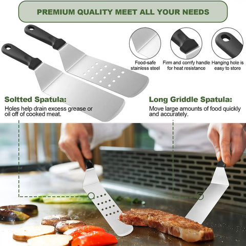 237 Pcs Griddle Accessories Kit For Flat Top Grills The Ultimate Outdoor BBQ Tool Set with enlarged spatulas in use