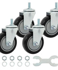 Heavy Duty 4 Inch Polyurethane Swivel Caster Wheels Set Of 4 Threaded Stem Black Industrial Cart Castors with mounting hardware