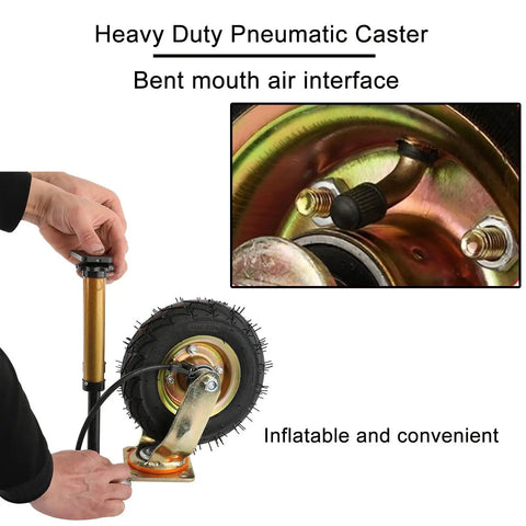 Heavy Duty Pneumatic Caster with bent mouth air interface for inflation, part of Built Like A Tank Set Of Four Heavy Duty Pneumatic Casters Rated 1500 Lbs.