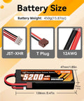 3S 5200mAh 11.1V 80C LiPo Battery With Hard Case And T Plug For RC Cars Boats Trucks Helicopters Airplanes Drones Two Pack dimensions