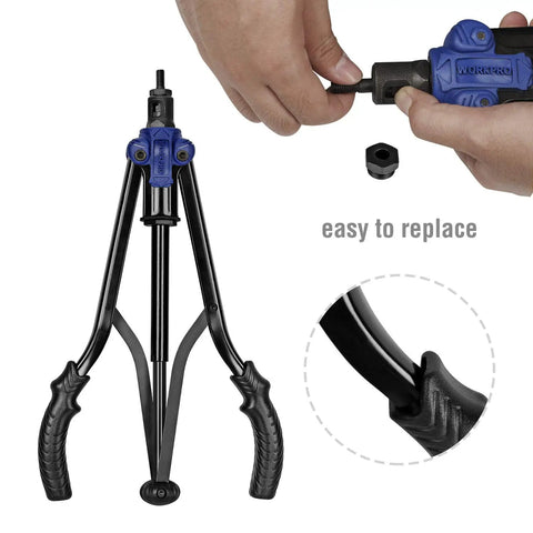 15 Inch Hand Rivet Nut Setter Kit with 79 Piece High Leverage Rivet Nut Tool Set, built tough carbon steel, close-up handle view