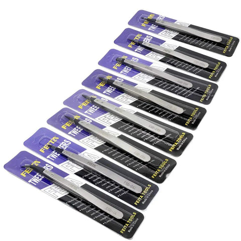 Eight-pack Pro Grade Anti Static Precision Tweezer Set With Replaceable Fiber Tips Stainless Steel ESD Tweezers in packaging