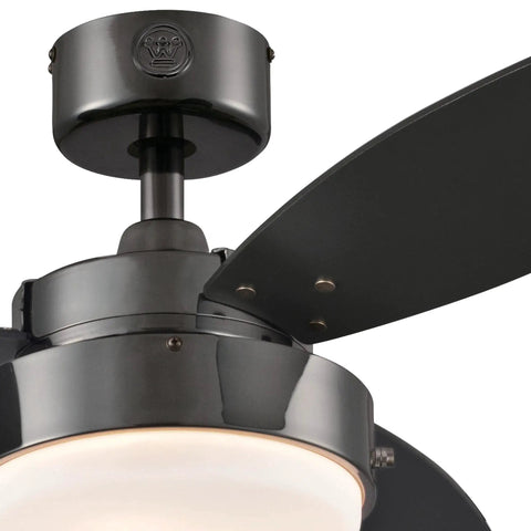 52 Inch Alloy LED Ceiling Fan in Gun Metal Finish, close-up of blade and frosted glass light