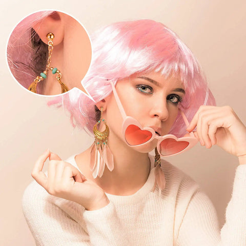 200 Pieces Ball Post Earring Studs And 240 Butterfly Backings Round Ball Ear Pins With Loop For Jewelry Dangle Earring Making In 4 Colors 4 mm on model