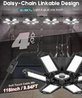 Image showing Ultra Bright LED Garage Light Kit With Six And One Deformable Panels 200W 20000LM Daylight 6500K system and wiring.