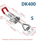 Heavy Duty Toggle Latch Pair Quick Release Cabinet Hasp Rugged Steel Clasp With Snap Tight Lever Pull And No Sweat Screw Fasteners For Toolboxes And Gear Secure Lock Down with measurements and red handles.