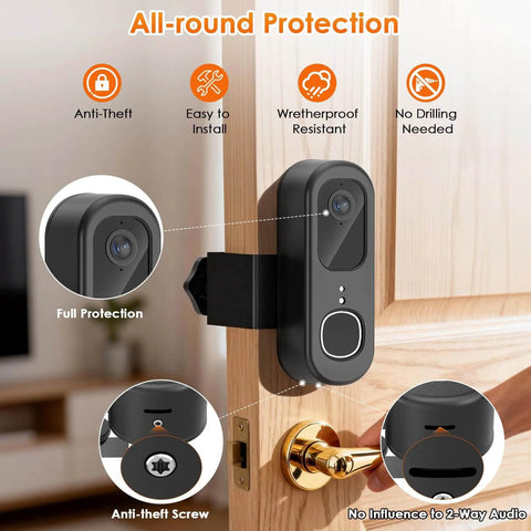 Anti Theft Doorbell Mount For Video Doorbell 2K Gen 2 No Drill Mounting Bracket installed on wooden inward-opening door