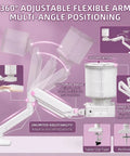 Professional Nail Dust Collector With Universal Table Mount And Tilt Adjustable Arm showcasing 360° adjustable flexible arm for custom angles.