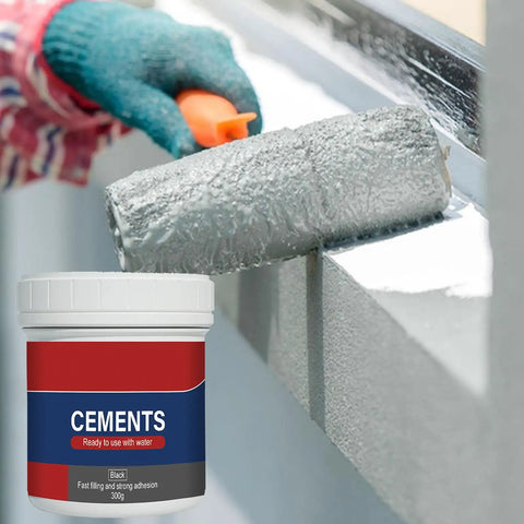 Concrete Patch Crack Filler and Floor Repair Cement being applied to a window ledge, with a container of sealant in the foreground.