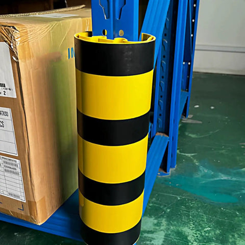 Built Tough Heavy Duty Pallet Rack Protectors Three Pack Universal Column Guards For Warehouses Shock Absorbing Forklift Shields That Take A Beating Without Cracking With Crush Resistant Build And High Viz Striping
