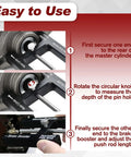 Push Rod Length Gauge And Brake Booster Adjuster Tool For Master Cylinder, close-up metal brake adjustment gauge in use