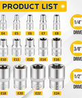14 Piece E-Torx Socket Set With 1/4 3/8 1/2 Inch Drives External Torx Star Sockets E4-E24 product list